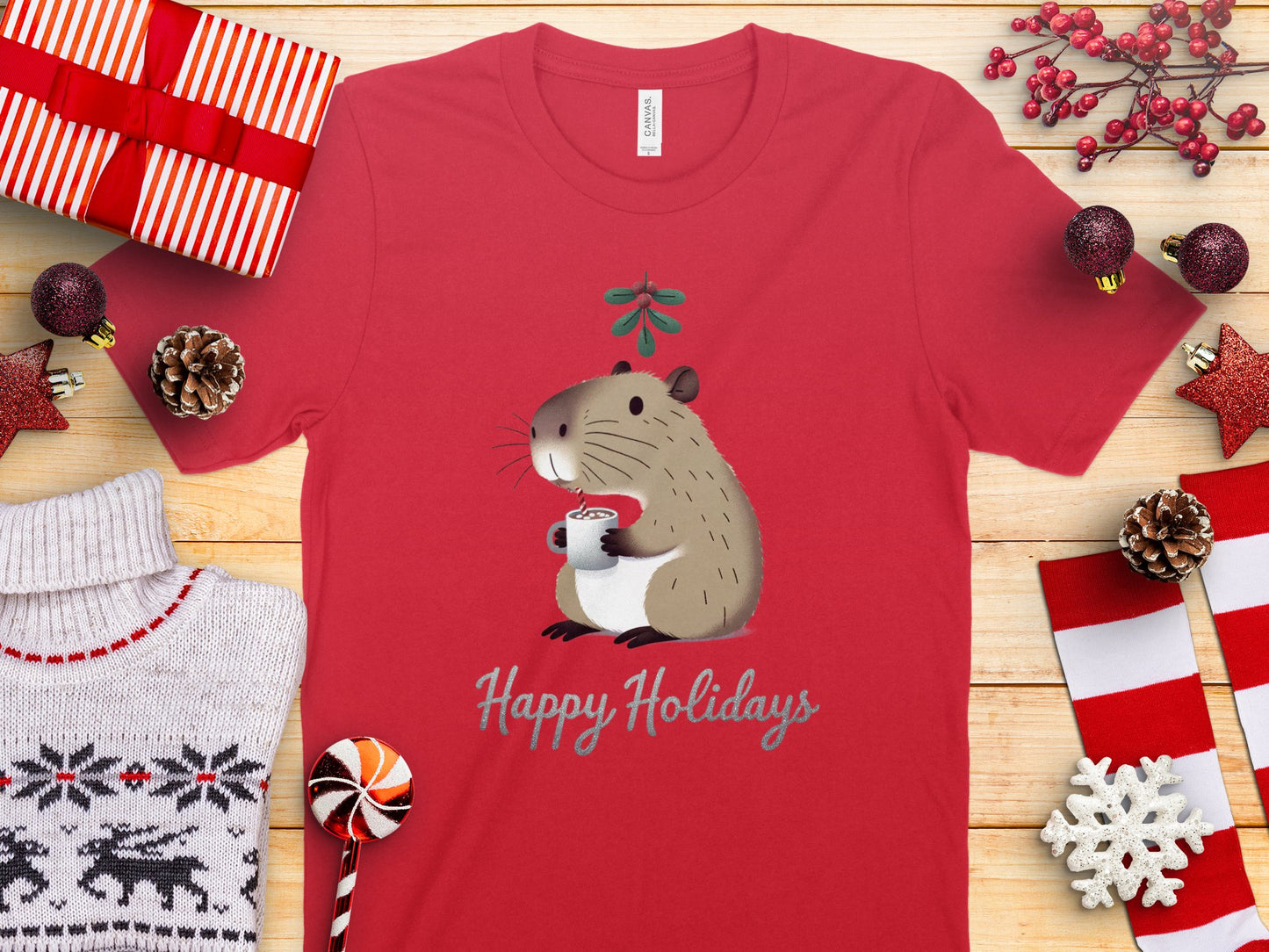 Capybara Christmas Shirt, Funny, Gift, Happy Holidays, T-Shirt, XMas